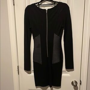Black Long Sleeve Bodycon Dress with Silver Zipper